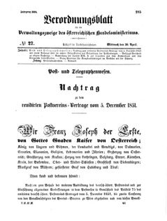 Verordnungsblatt für die Verwaltungszweige des österreichischen Handelsministeriums 18560430 Seite: 1