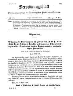 Verordnungsblatt für die Verwaltungszweige des österreichischen Handelsministeriums 18560505 Seite: 1