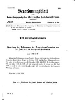 Verordnungsblatt für die Verwaltungszweige des österreichischen Handelsministeriums 18560510 Seite: 1