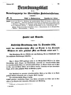 Verordnungsblatt für die Verwaltungszweige des österreichischen Handelsministeriums 18570205 Seite: 1