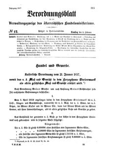 Verordnungsblatt für die Verwaltungszweige des österreichischen Handelsministeriums 18570214 Seite: 1