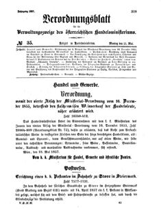 Verordnungsblatt für die Verwaltungszweige des österreichischen Handelsministeriums 18570525 Seite: 1