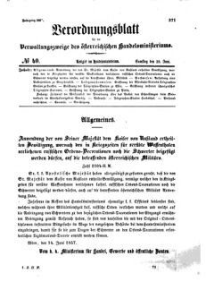 Verordnungsblatt für die Verwaltungszweige des österreichischen Handelsministeriums 18570620 Seite: 1