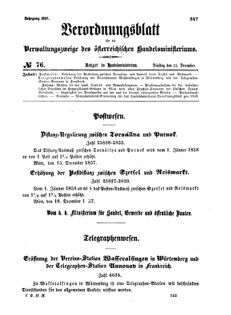 Verordnungsblatt für die Verwaltungszweige des österreichischen Handelsministeriums 18571222 Seite: 1