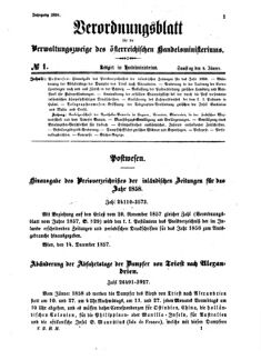 Verordnungsblatt für die Verwaltungszweige des österreichischen Handelsministeriums 18580109 Seite: 1