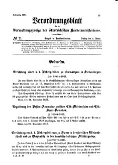 Verordnungsblatt für die Verwaltungszweige des österreichischen Handelsministeriums 18580112 Seite: 1