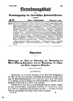 Verordnungsblatt für die Verwaltungszweige des österreichischen Handelsministeriums 18580519 Seite: 1