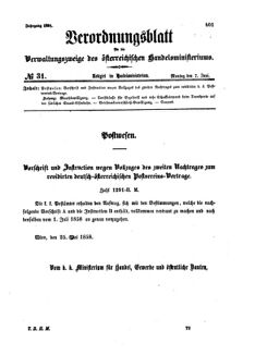 Verordnungsblatt für die Verwaltungszweige des österreichischen Handelsministeriums 18580607 Seite: 1