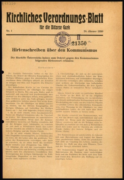 Kirchliches Verordnungsblatt für die Diözese Gurk, 24.6.1950, Seite 1, ALEX/ÖNB
