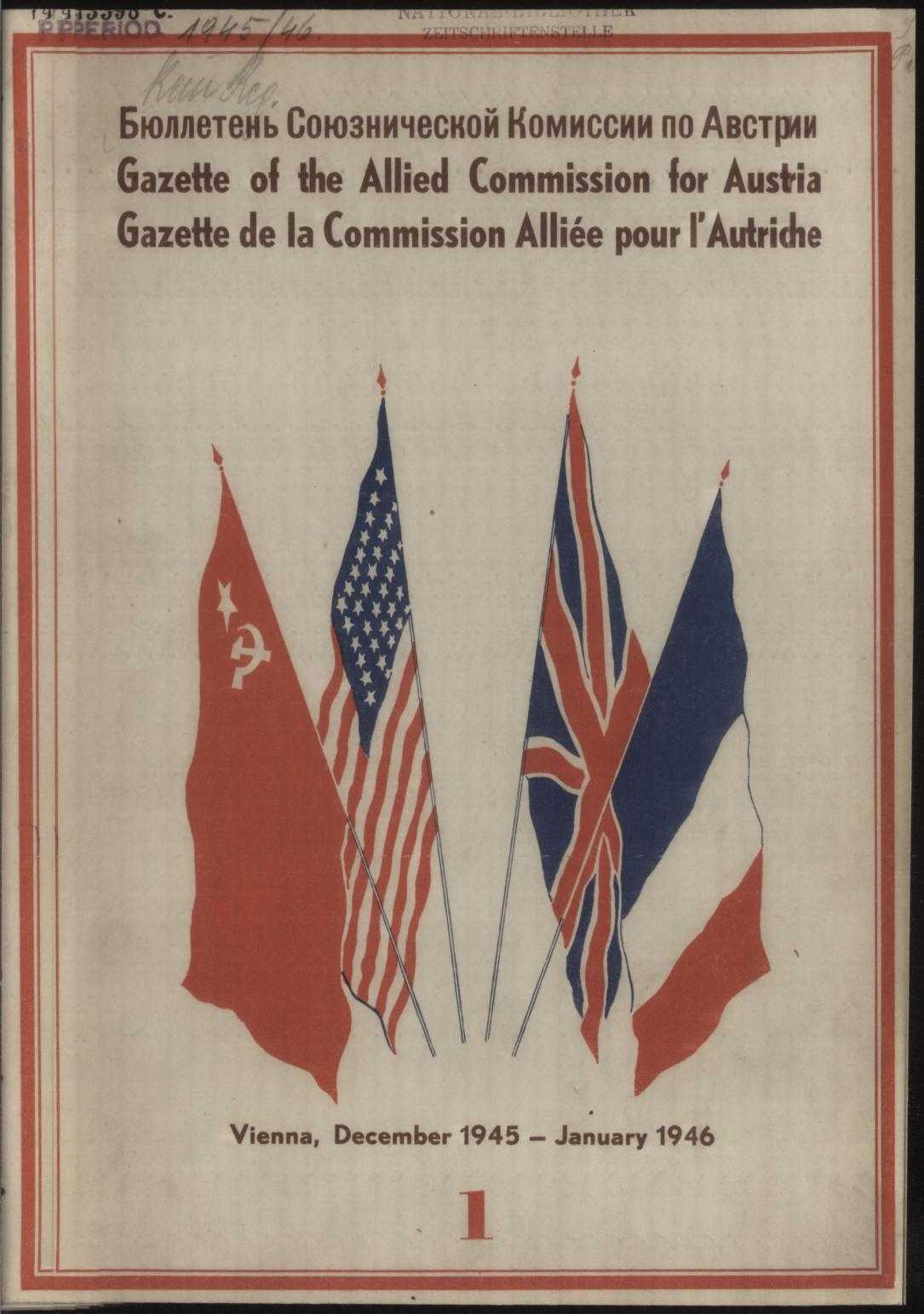 Gazette of the Allied, Titelblatt 1945/46, ALEX/ÖNB