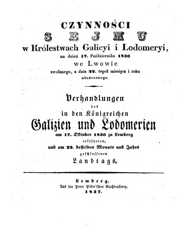 Bildquelle: Stenographische Protokolle des in den Königreichen Galizien und Lodomerien eröffneten Landtages, 1836, ALEX/ÖNB.