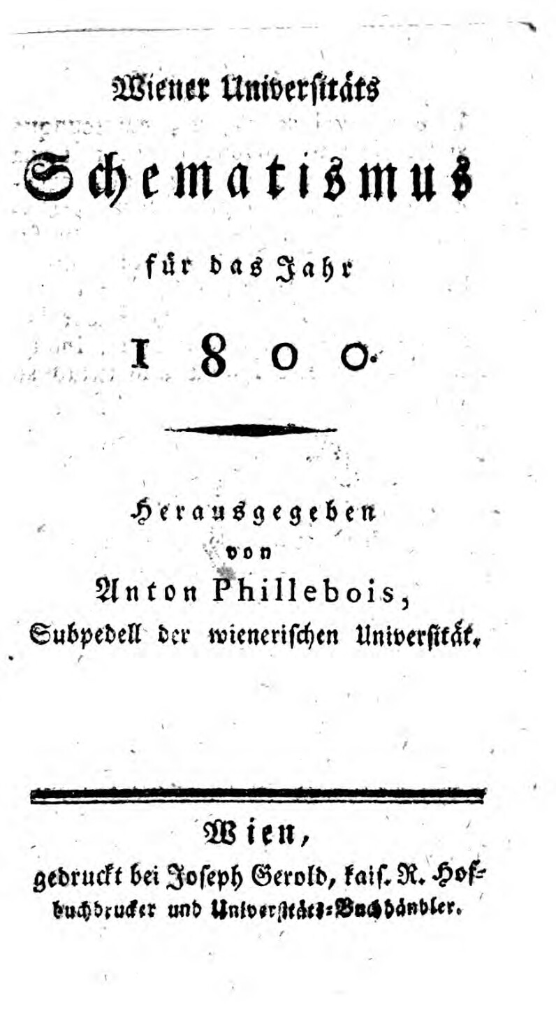 Wiener Universitäts-Schematismus, Jahrestitelblatt 1800, ALEX/ÖNB